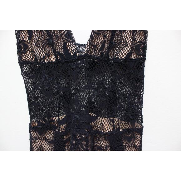 Free People Nightcap Black Fleur Mesh Lace Crop Jumpsuit Size 2 - Picture 5 of 7